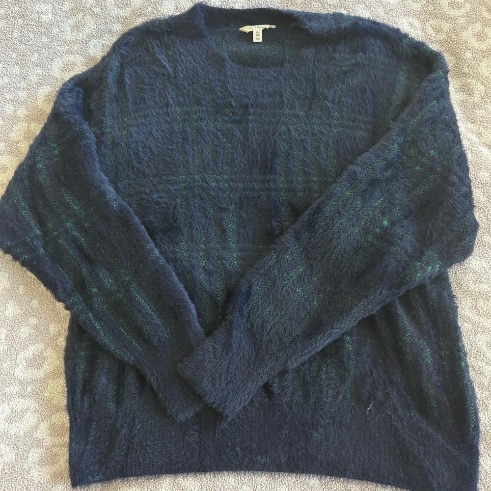 Cozy Navy and Green Plaid Brushed Women's Sweater